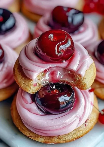 Strawberry frosted cherry cookies on a plate, fresh and delicious.