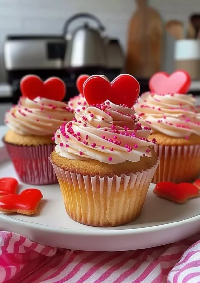 Delicious Valentine's Day cupcakes arranged beautifully with heart decorations