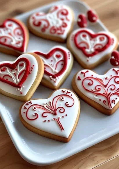 Valentine's Day royal icing cookies decorated with love-themed designs.